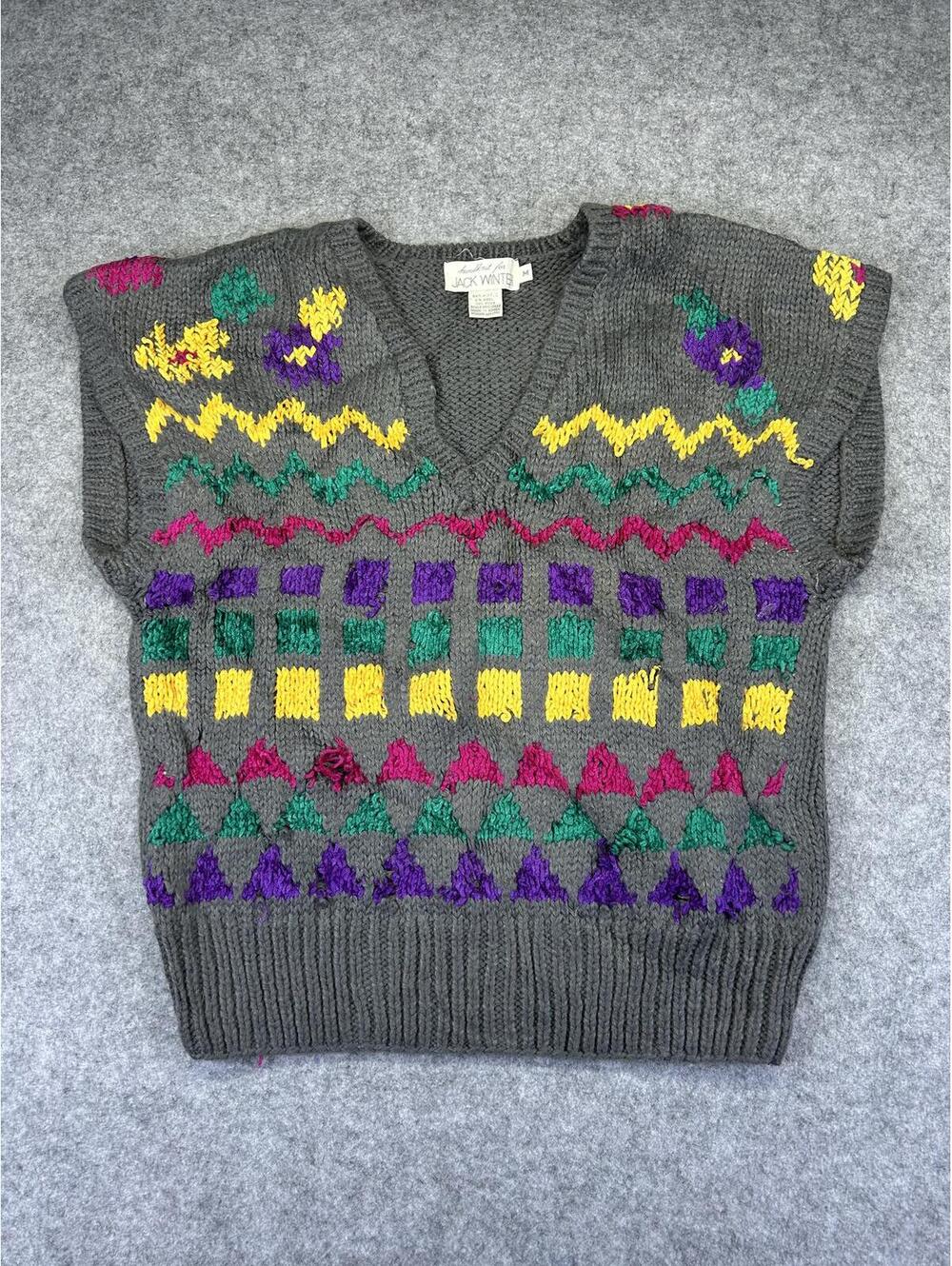 Vintage Grandmacore Handknit Sweater Vest Sz M 70s 80s 90s Jack Winter